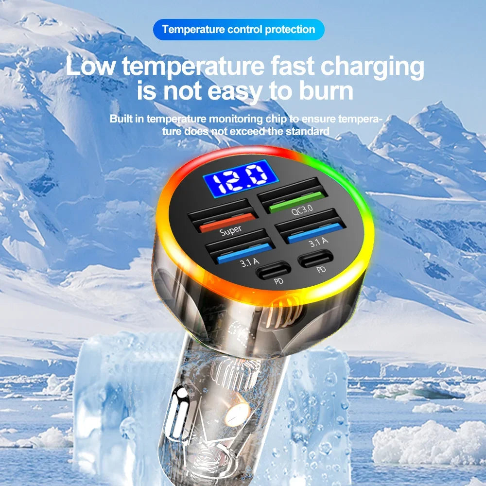 Cargador de coche USB 250W PD QC3.0 cargador de teléfono de coche de carga rápida para iPhone Samsung Xiaomi adaptador de encendedor de cigarrillos de coche de carga rápida