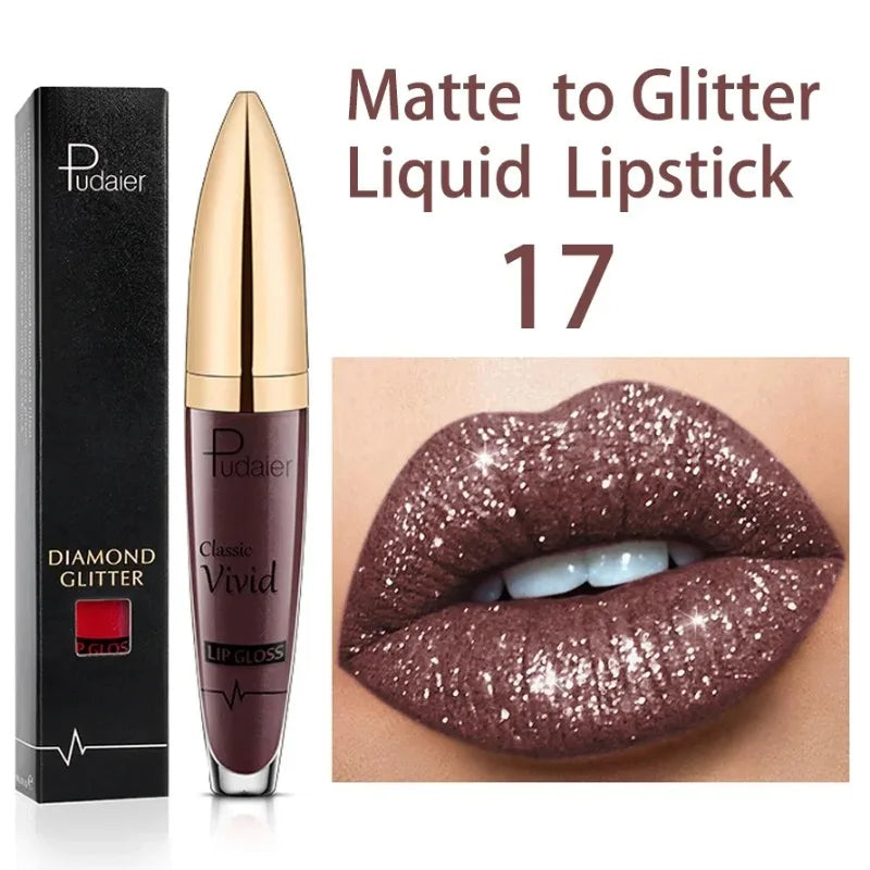 Lápices labiales líquidos con purpurina mate, brillo de labios brillante con diamantes, resistente al agua, brillo de labios de larga duración, Maquillaje de tinte de labios para mujer