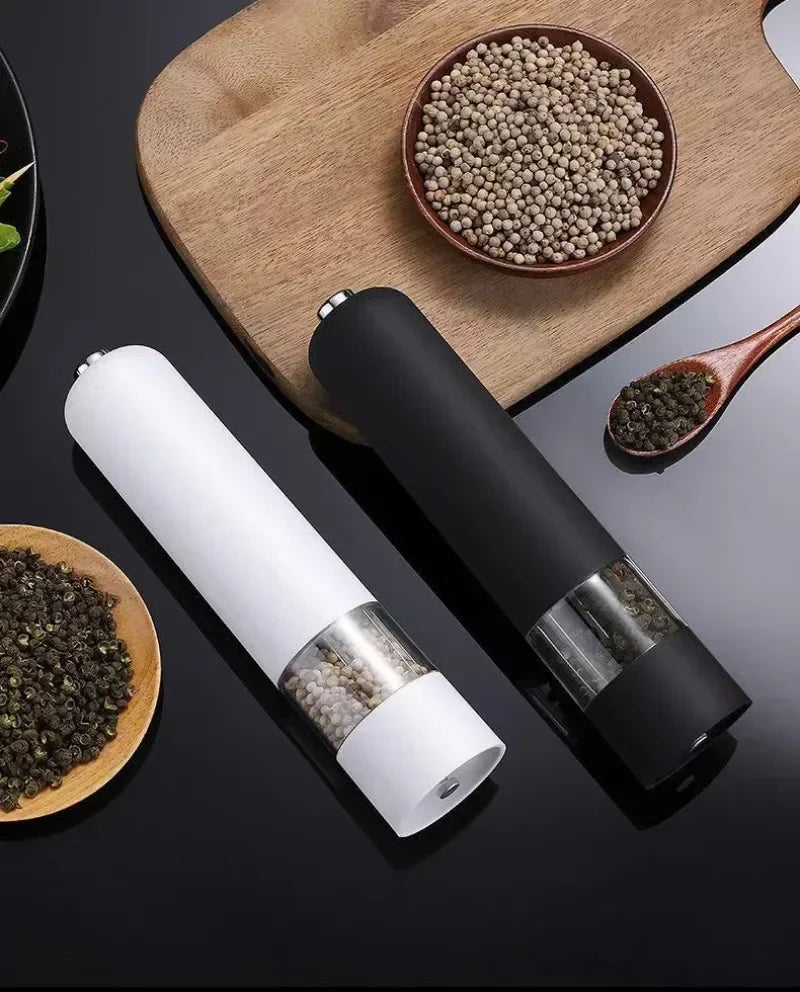 Molinillo eléctrico automático de pimienta y sal con luz LED, molinillo de especias de aspereza ajustable, herramienta de cocina