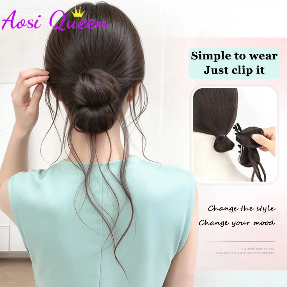Coleta sintética de cola de caballo baja, natural y esponjosa, con pinza, para mujer, accesorio de pelo para uso diario.