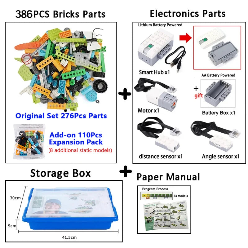 NUEVO Kit de Construcción Robótica WeDo 2.0 de 390 Piezas, Compatible con Scratch 3.0, para la Escuela, STEAM, Ladrillos Educativos, Juguetes DIY, Regalos