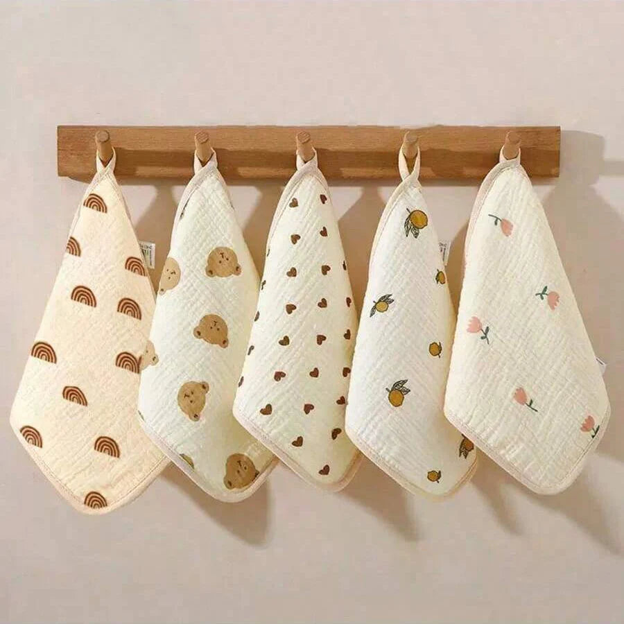 Toallas para bebé de 5 piezas, toallas para la cara, toallas cuadradas ultrasuaves y cómodas para recién nacidos, multifuncionales y versátiles, lavables, suaves y agradables para la piel, cómodas para uso del bebé, ade
