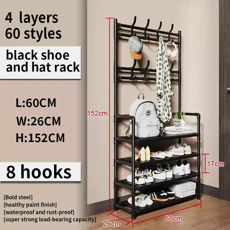 Zapatero multicapa para puerta, colgador de ropa multifuncional, estante para sombreros y zapatos, organizador Simple de pie para sala de estar Sto