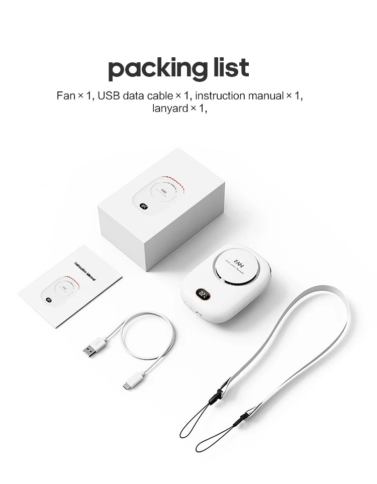 Ventilador portátil para colgar en el cuello, miniventiladores de refrigeración para la cintura, ventilador deportivo recargable por USB sin aspas, 1800mAh para deportes al aire libre y viajes