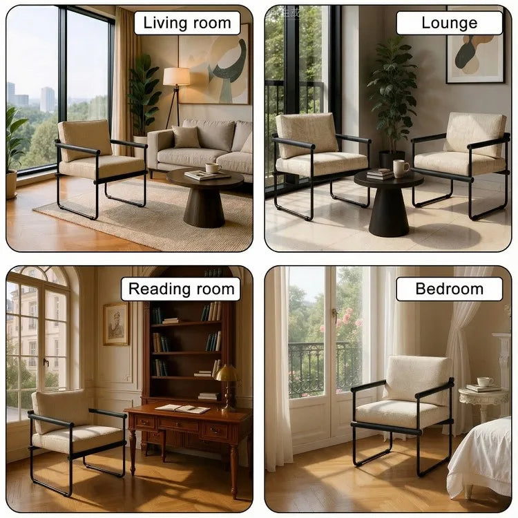 Silla de sala de estar con reposabrazos decorativo, sillón con marco, sofá individual, dormitorio de diseño, balcón, muebles estéticos