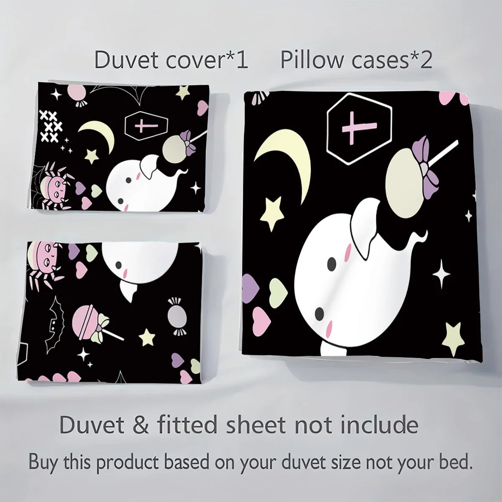 Juego de ropa de cama con estampado de fantasma para Halloween, sin núcleo, para dormitorio, sala de estar, dormitorio, varios tamaños, lavable a máquina, 3 uds.