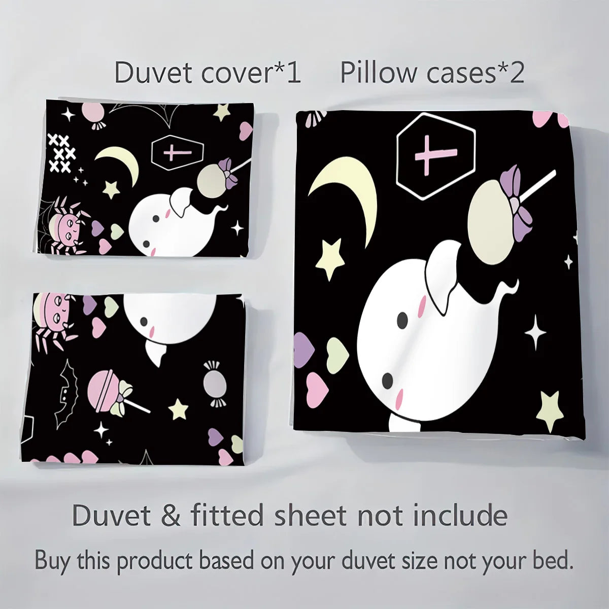 Juego de ropa de cama con estampado de fantasma para Halloween, sin núcleo, para dormitorio, sala de estar, dormitorio, varios tamaños, lavable a máquina, 3 uds.