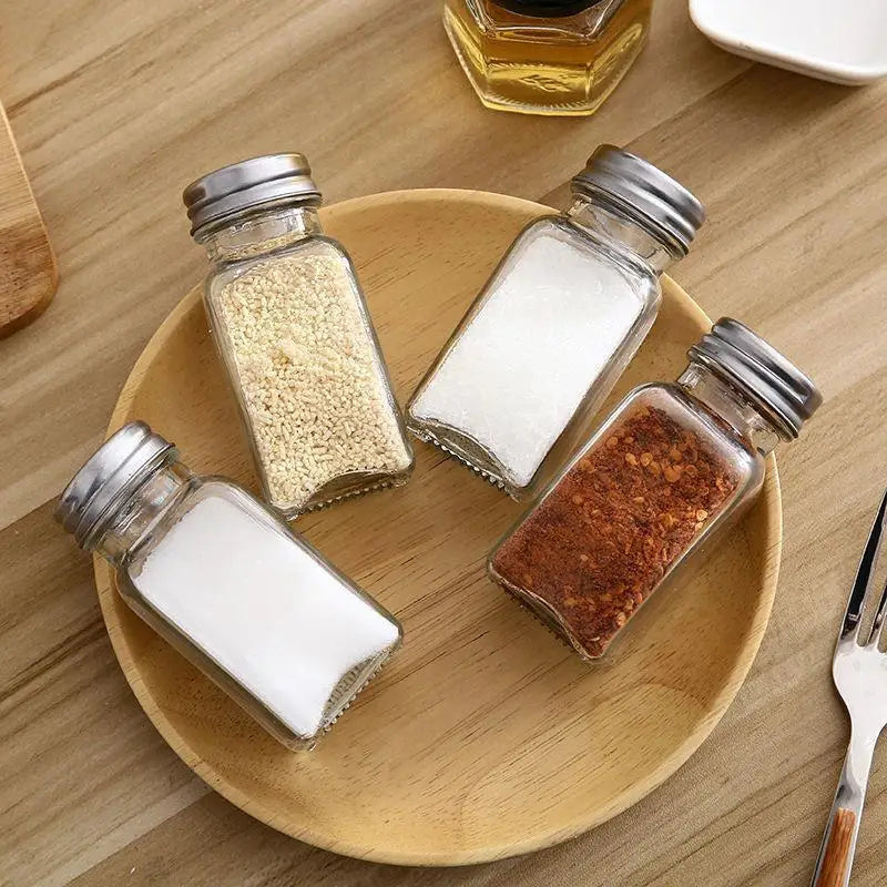 Botella de especias de vidrio para cocina, botella de condimentos para barbacoa con tapa, salero y pimienta, Mini juego de tarros de condimentos