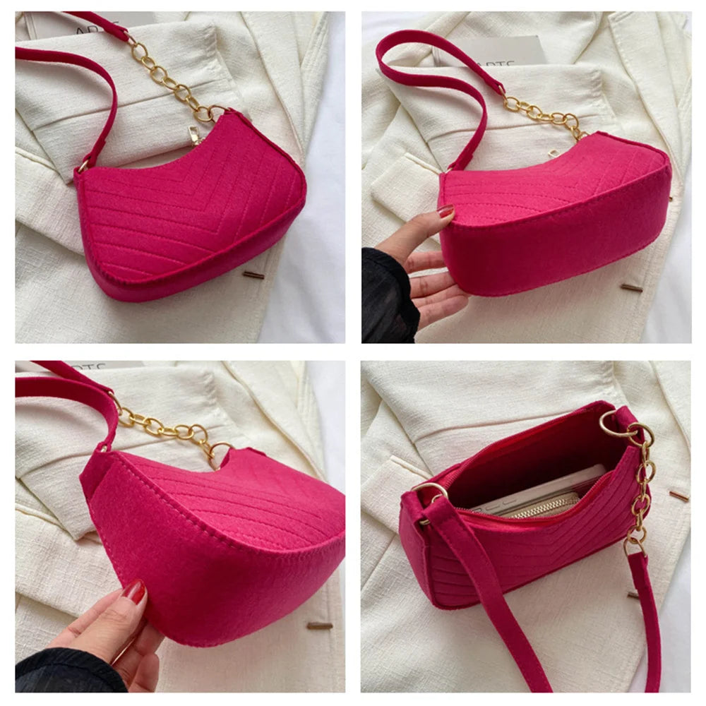 Mini bolsos de fieltro para mujer, bandoleras femeninas con textura de Color sólido, informales, ligeros, 2023