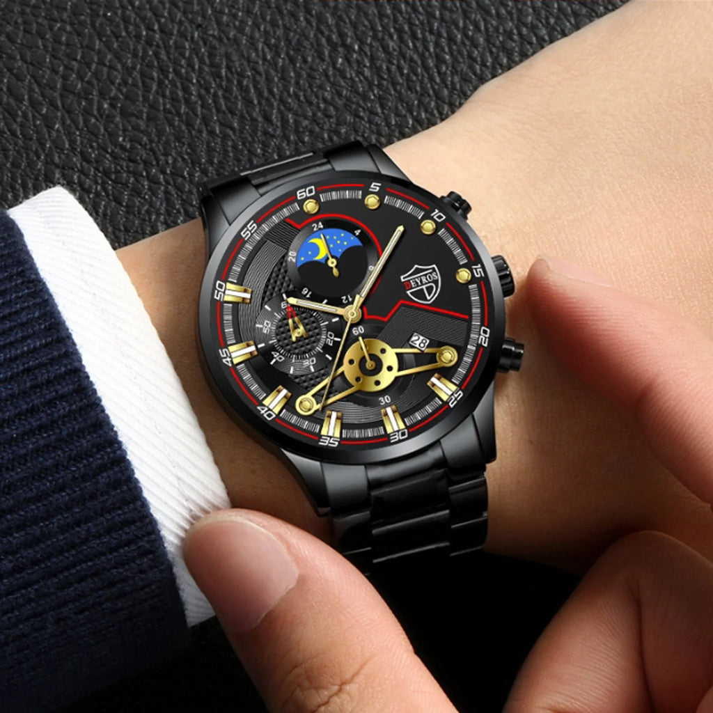 Reloj Hombre, relojes de negocios de lujo de 3 piezas para Hombre, Reloj deportivo de ocio con calendario completo para Hombre, Reloj de cuarzo de acero inoxidable para Hombre