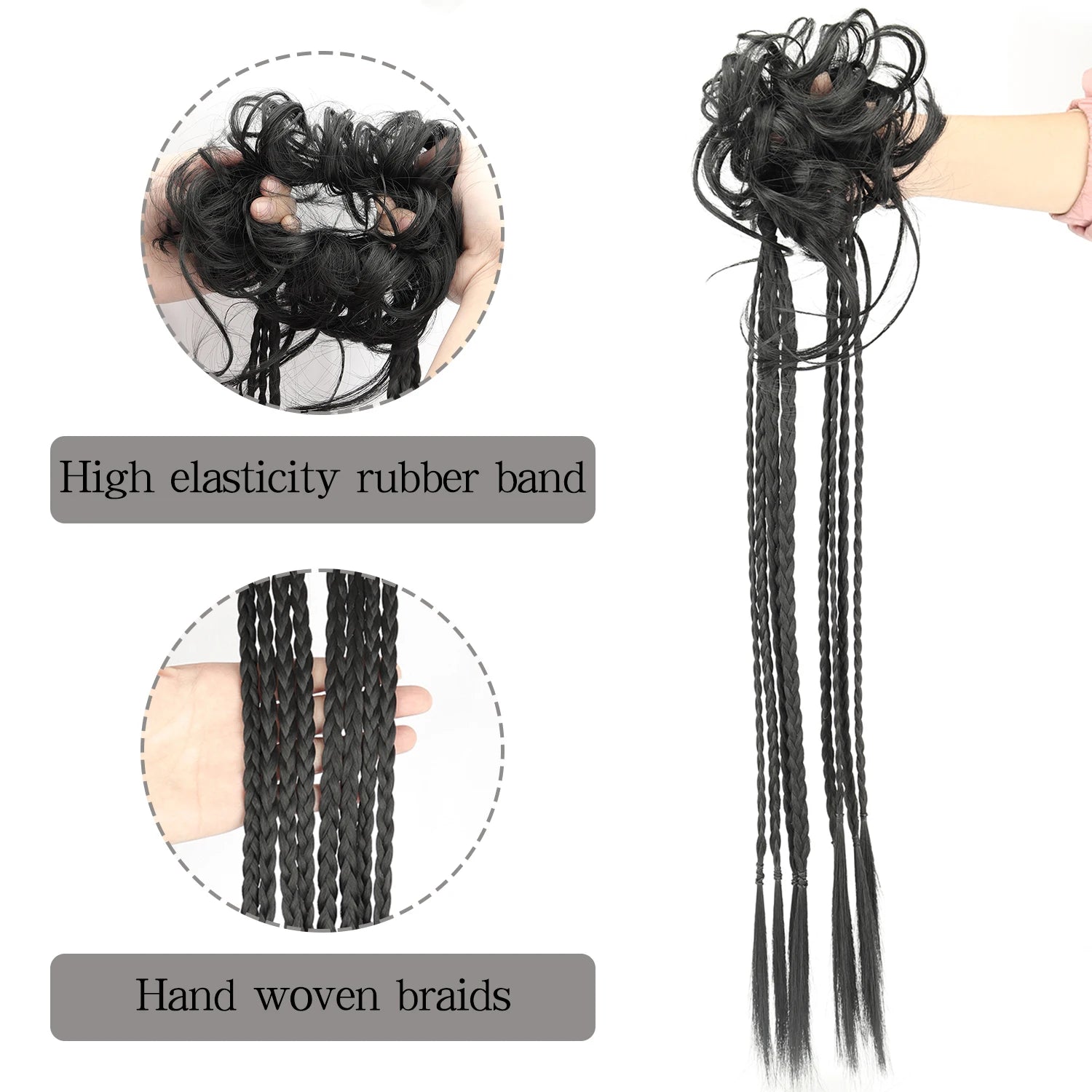 Postizo de Cabello Sintético para Moño Despeinado, Rubio y Castaño, Estilo Y2K, Trenza Desordenada y Rizada, Banda Elástica para el Cabello, Piezas de Cabello Falso para Mujer