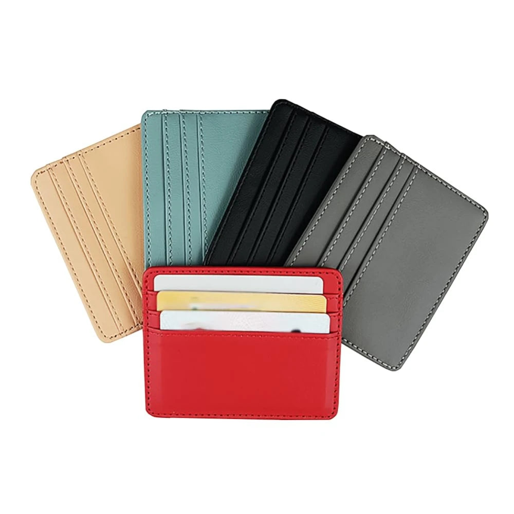 Mini billetera de cuero ultrafina, tarjetero bancario delgado, funda de identificación pequeña de negocios para hombre, monedero para mujer, tarjetero con 4 ranuras