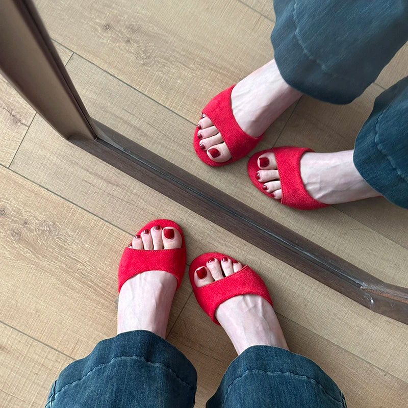 Sandalias de Verano para Mujer, Punta Abierta, Gamuza, Elegantes, Color Sólido, Tacón de Cuña, Zapatos de Vestir, Cómodas, para Playa y Exteriores