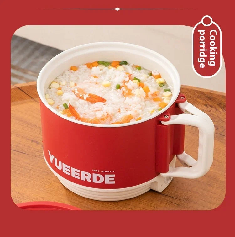 Olla calefactora eléctrica portátil, cocina multiusos de 1,5 l con tapa, Control automático de temperatura, cocina rápida para fideos instantáneos