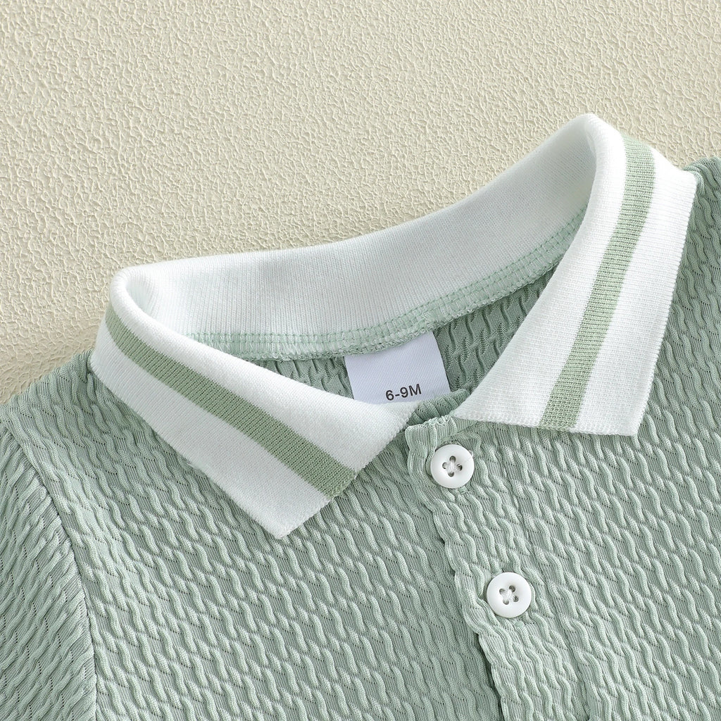 Conjunto de pantalones cortos para bebé niño, camisa de punto con cuello y manga corta y pantalones cortos, conjunto de verano de 2 piezas
