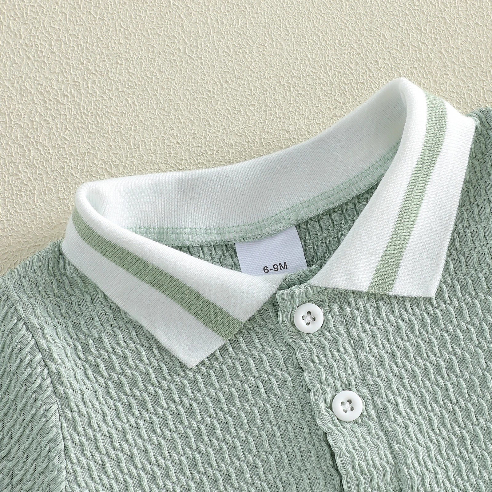 Conjunto de pantalones cortos para bebé niño, camisa de punto con cuello y manga corta y pantalones cortos, conjunto de verano de 2 piezas