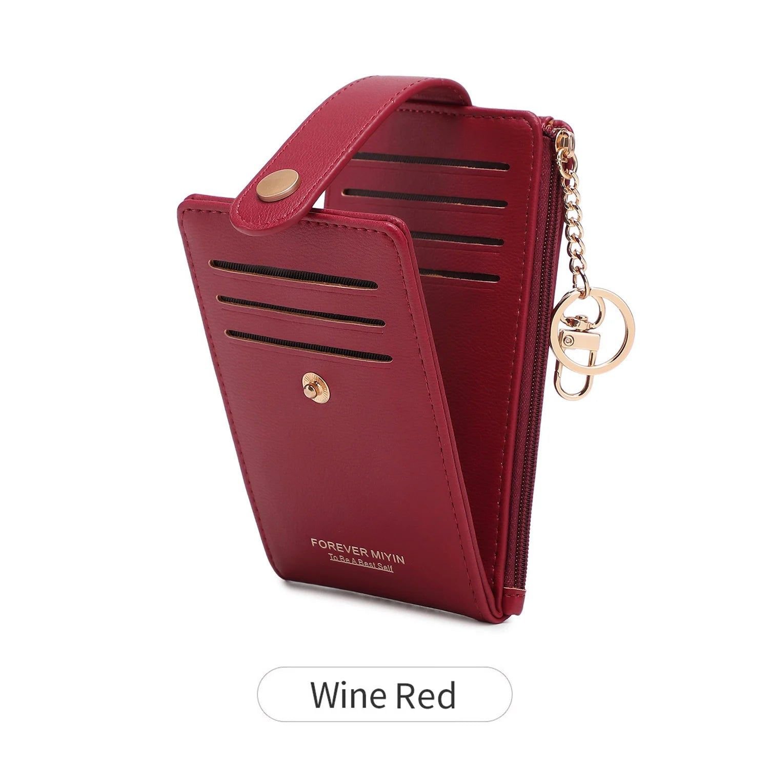 Elegante tarjetero plegable vertical, cartera ultrafina para mujer, tarjetero plegable, monedero con cremallera, bolso de mano con llavero