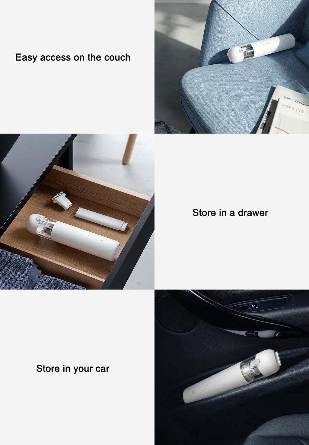 Aspiradora Xiaomi Mi Mini, 13000 Pa, Portátil, Inalámbrica, Inicio con un Botón, Motor sin Escobillas de 88000 RPM con Múltiples Boquillas para Automóvil