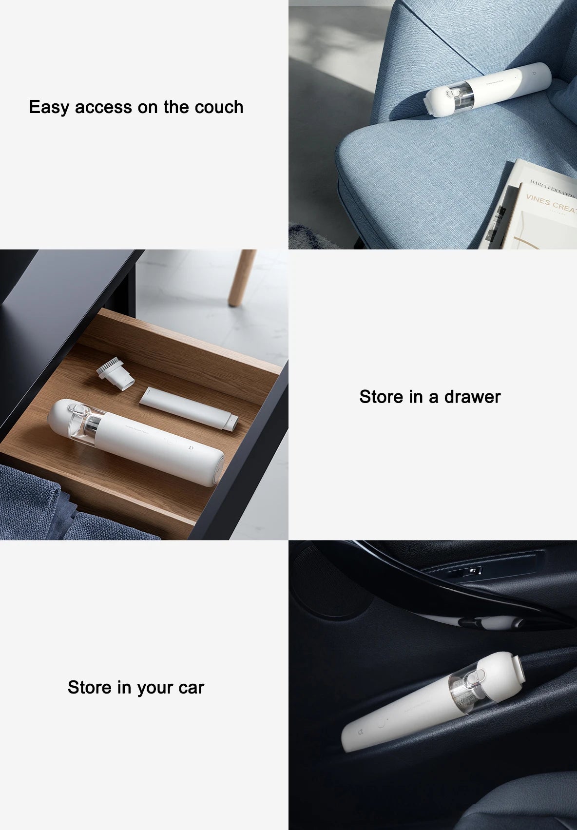 Aspiradora Xiaomi Mi Mini, 13000 Pa, Portátil, Inalámbrica, Inicio con un Botón, Motor sin Escobillas de 88000 RPM con Múltiples Boquillas para Automóvil