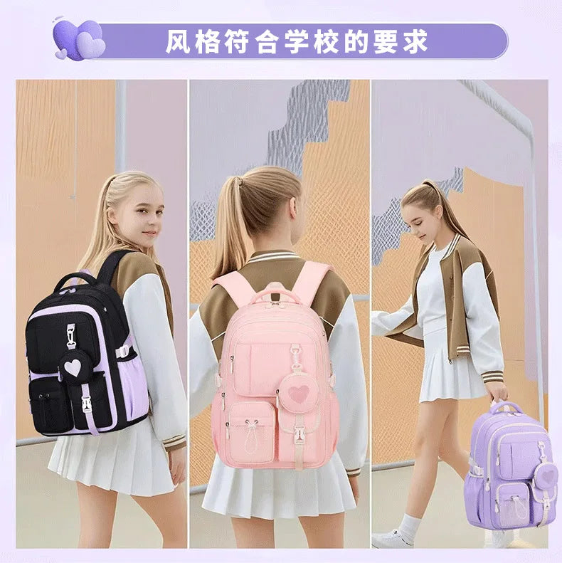Mochila escolar con estampado de amor, estuche para lápices, bolsa de almuerzo, juego de tres piezas, tela de nailon impermeable, mochila de moda para niños, niñas y adolescentes.