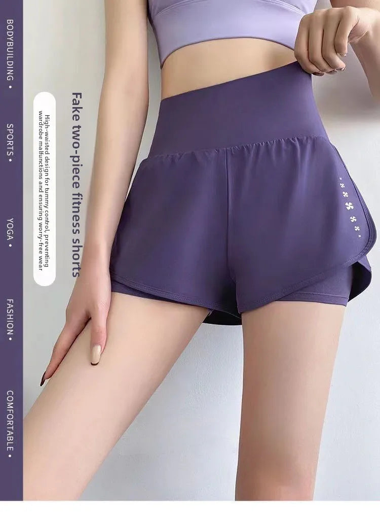 Shorts de Yoga de Dos Piezas (Falsos) para Mujer, Secado Rápido, Anti-Transparencia, Shorts Deportivos de Verano