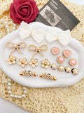 18 piezas de lazo de perlas ABS blanco, perla ABS redonda rosa, amor, flores blancas, pentáculo, botón de amor con letras, decoración DIY, suitab