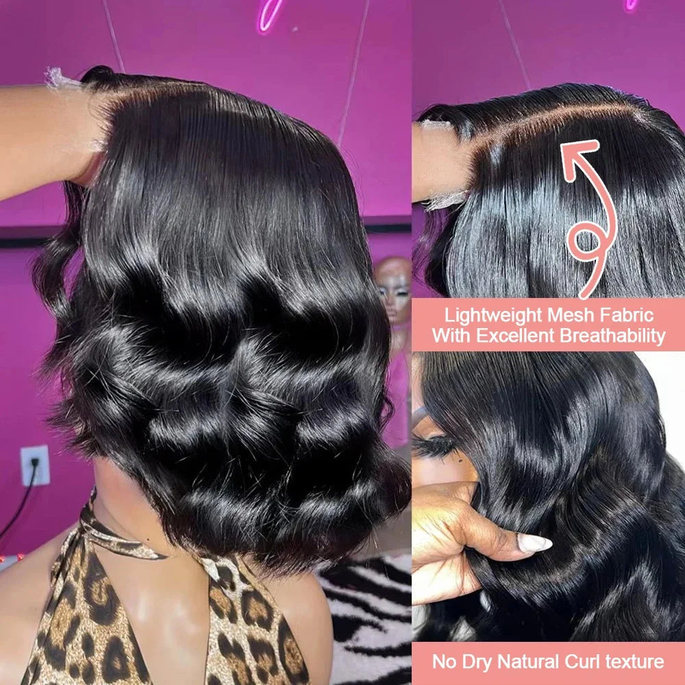250% Bob corto sin pegamento Wear And Go pelucas de cabello humano ondulado listo para ir precortado 13x6 HD peluca Frontal de encaje cabello humano para mujeres