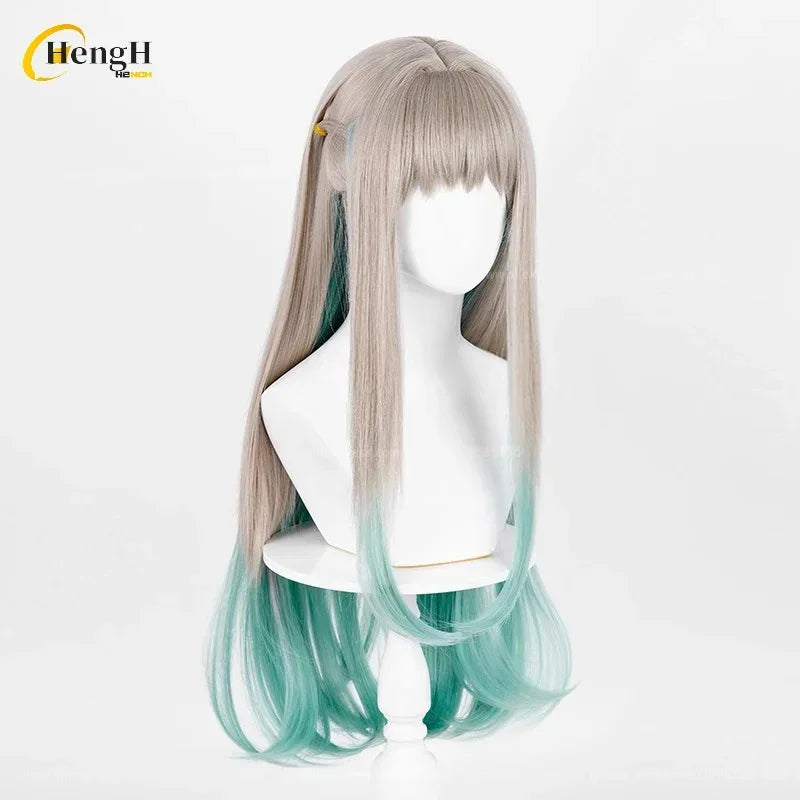 ¡Nuevo! Pelo sintético Anime largo 78cm gris verde peluca rizada Nene pelo resistente al calor fiesta mujer Cosplay pelucas de Anime