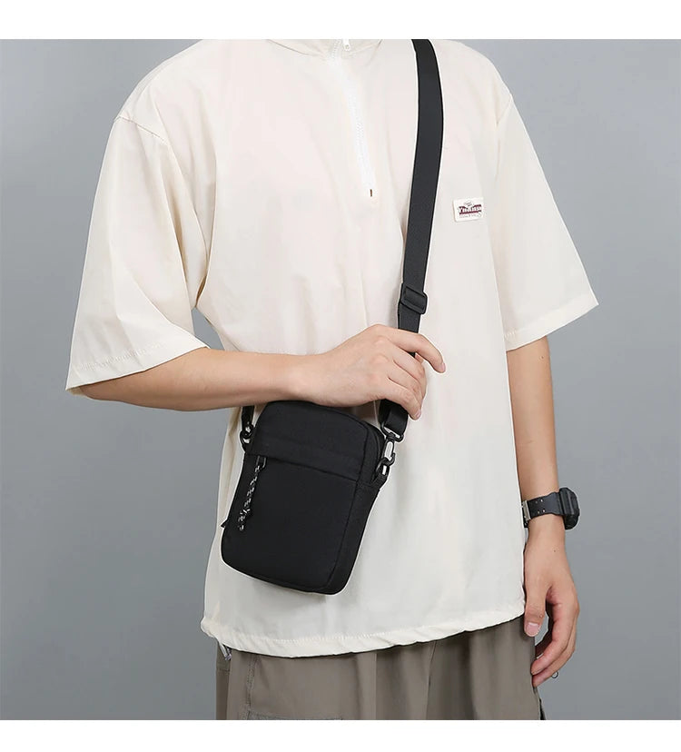 Bandolera pequeña de lona con cremallera para hombre, bolso de hombro cruzado Simple, Mini bolso para teléfono