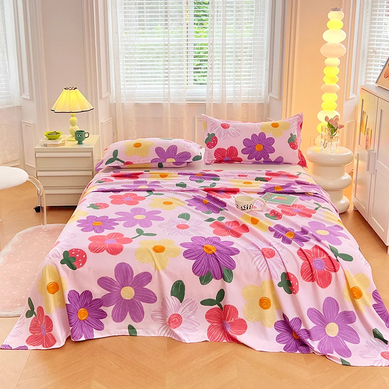Sábanas Suaves y Agradables al Tacto, Estampadas, para el Hogar, Planas, para Cama King, Queen, Individual, Doble, Transpirables, Duraderas, 1 o 3 Piezas/Juego