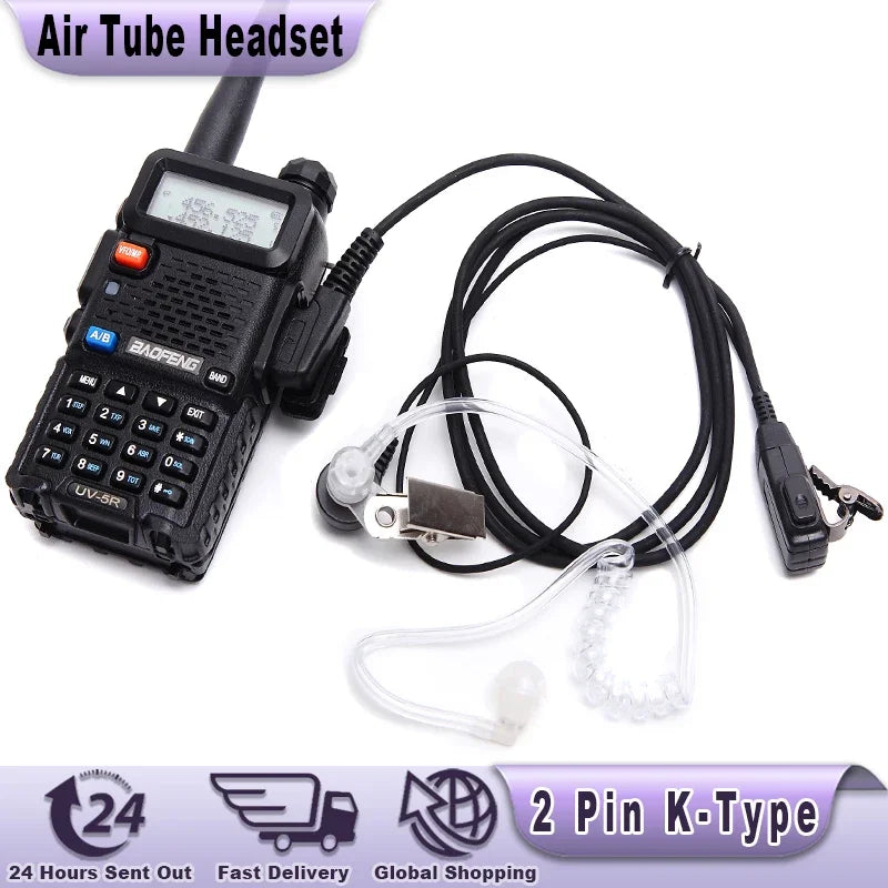Walkie Talkie auriculares tubo de aire acústico auricular Quansheng UV K5 UV K6 UV 5RPLUS 2 pines K puerto Ptt micrófono auriculares para UV 5R UV 82