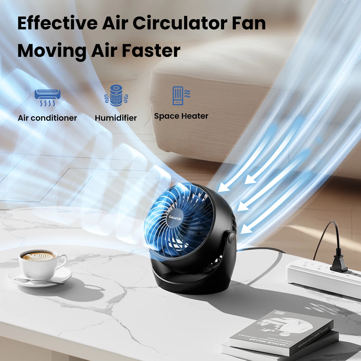 Ventilador circulador de aire Gaiatop, ventilador de escritorio portátil, ventilador de mesa, ventilador de dormitorio, ventilador pequeño de 5 pulgadas, 3 velocidades con 360 °   Inclinación ajustable