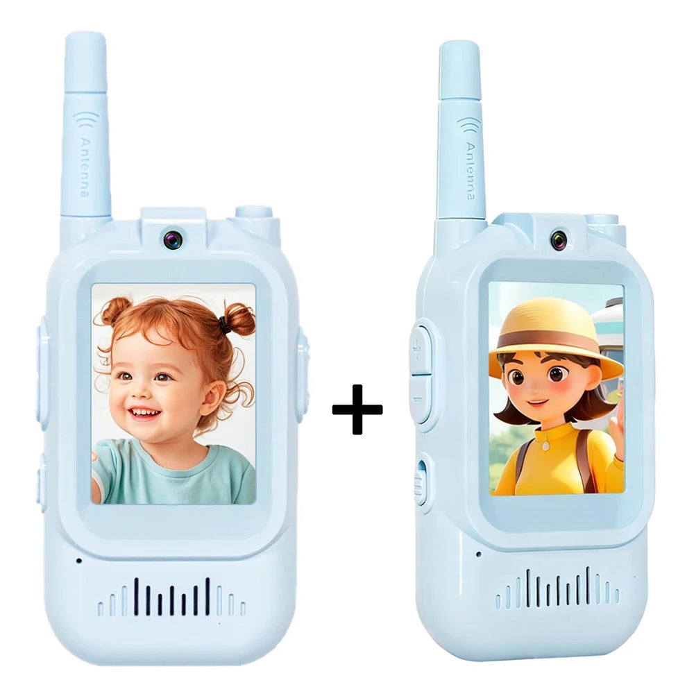 Video Walkie Talkie para niños, paquete de 2 juguetes recargables para interiores y exteriores, para acampar, viajar, regalos de cumpleaños