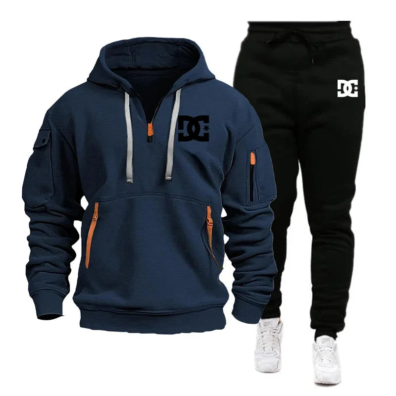 2025 Nuevo conjunto informal de otoño e invierno para hombre, sudadera con capucha y pantalones para correr para hombre al aire libre a la moda, conjunto de 2 piezas