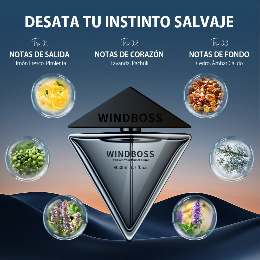 Windboss Perfume para Hombre 50ml – Aroma Fresco y Seductor – Larga Duración – Ideal para Uso Diario y Citas
