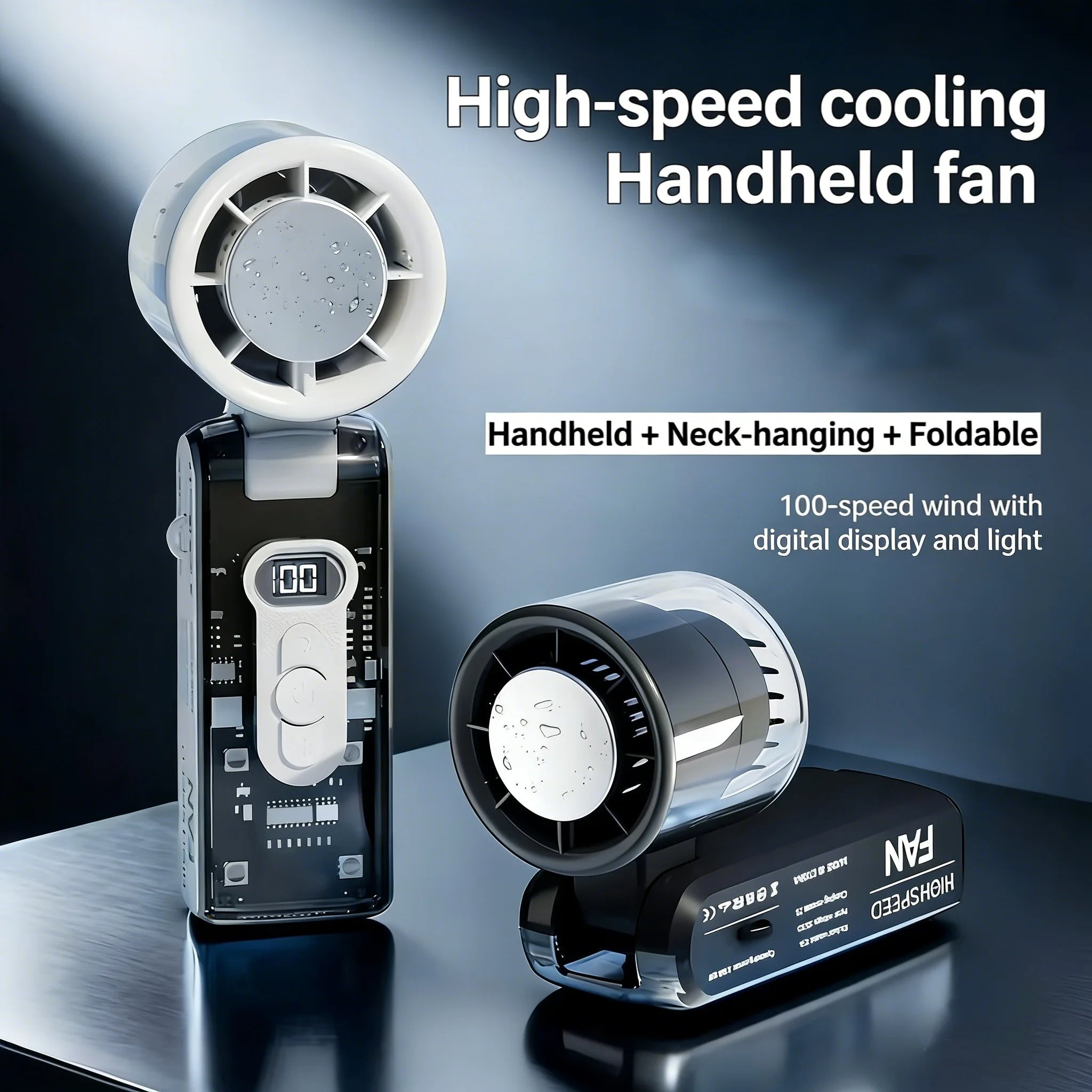Mini Ventilador de Mano con Compresa de Hielo, Turbo Jet, 100 Velocidades Ajustables, Recargable por USB, Ventilador Portátil de Refrigeración, Ventilador Turbo para Cuello para Exteriores