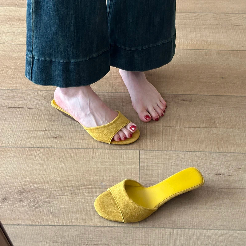 Sandalias de Verano para Mujer, Punta Abierta, Gamuza, Elegantes, Color Sólido, Tacón de Cuña, Zapatos de Vestir, Cómodas, para Playa y Exteriores