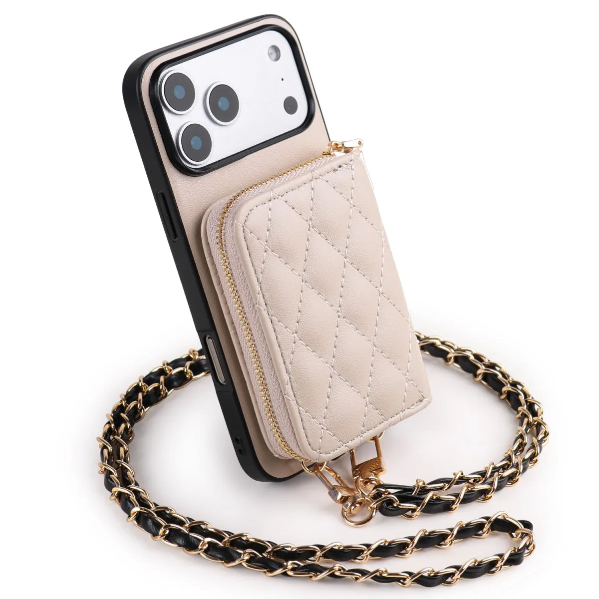 Nueva tendencia, funda de teléfono de cuero PU con patrón de cordero para iPhone 17 /16 /15/14/13/12/11, funda para tarjetas multifuncional, cadena larga elegante