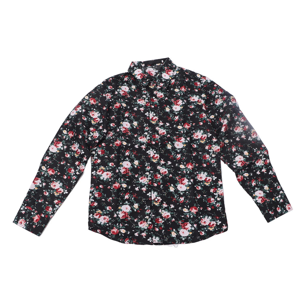 Camisa Floral de manga larga para hombre, ajustada, abotonada, mezcla de poliéster transpirable, traje informal de negocios para fiesta y oficina, primavera y otoño