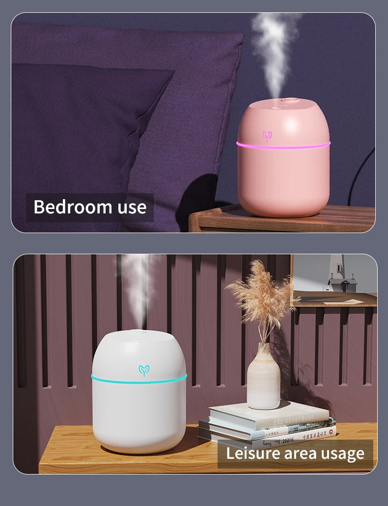 Humidificador de aire de 220ML, difusor de aroma de niebla fría, luz LED nocturna, protección contra apagado, Humidificador USB para el hogar y la Oficina