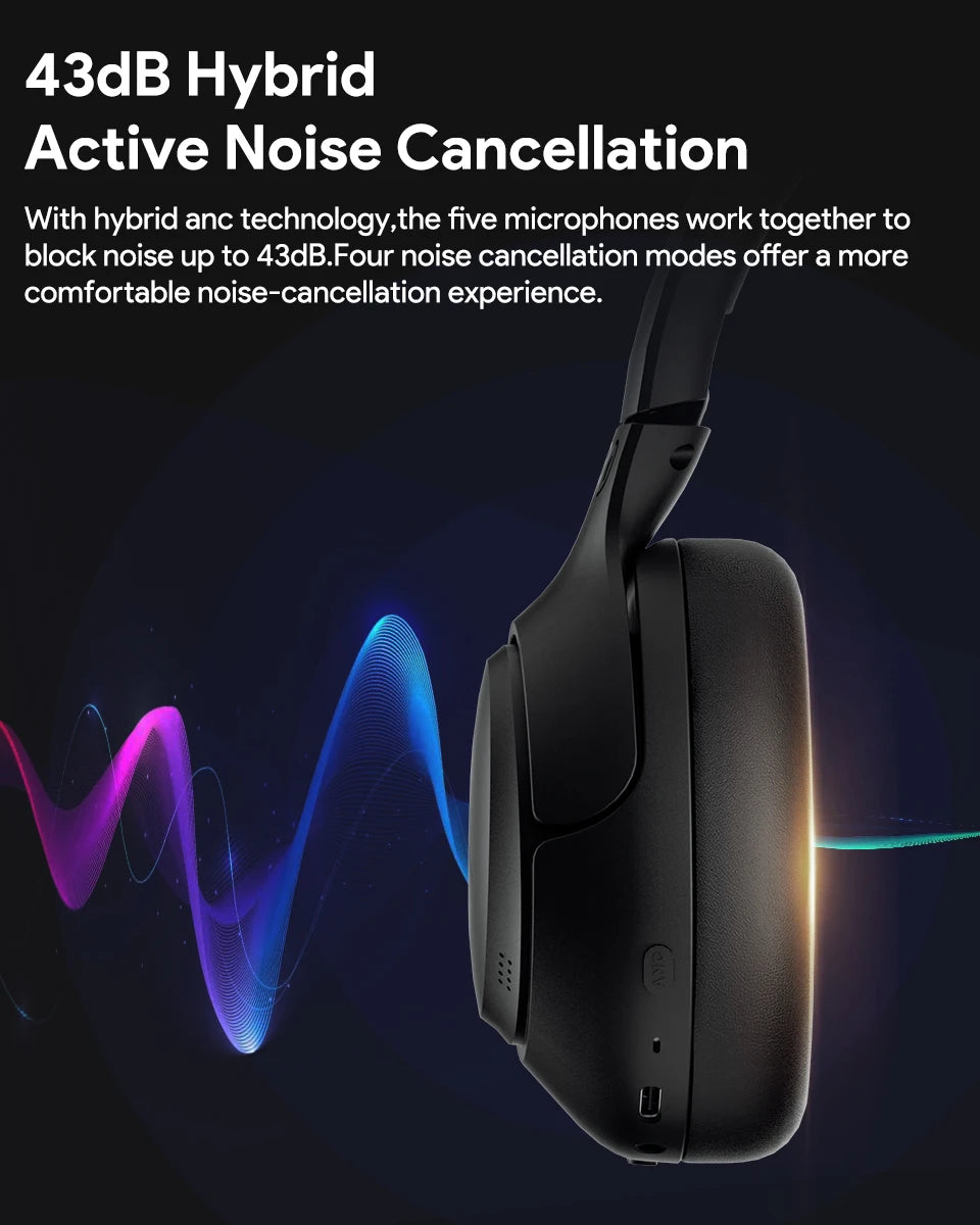 QCY H3 ANC Auriculares inalámbricos 43dB Cancelación activa de ruido Auriculares con cable/inalámbrico Bluetooth 5.4 Auriculares de audio de alta resolución 60 horas