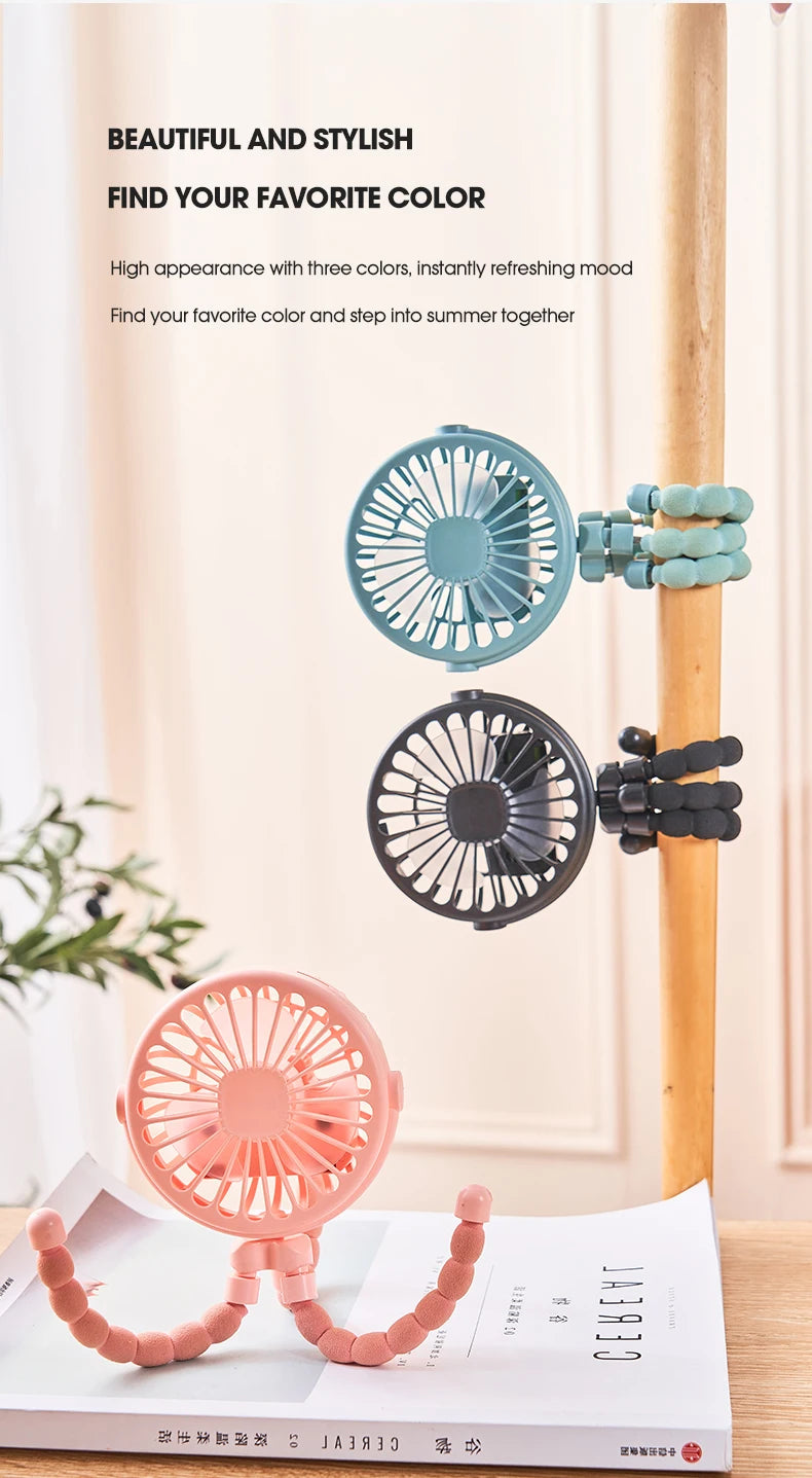 Ventilador portátil plegable de escritorio con USB, Mini ventilador de pulpo multifuncional pequeño, silencioso, para cochecito de bebé al aire libre, Verano
