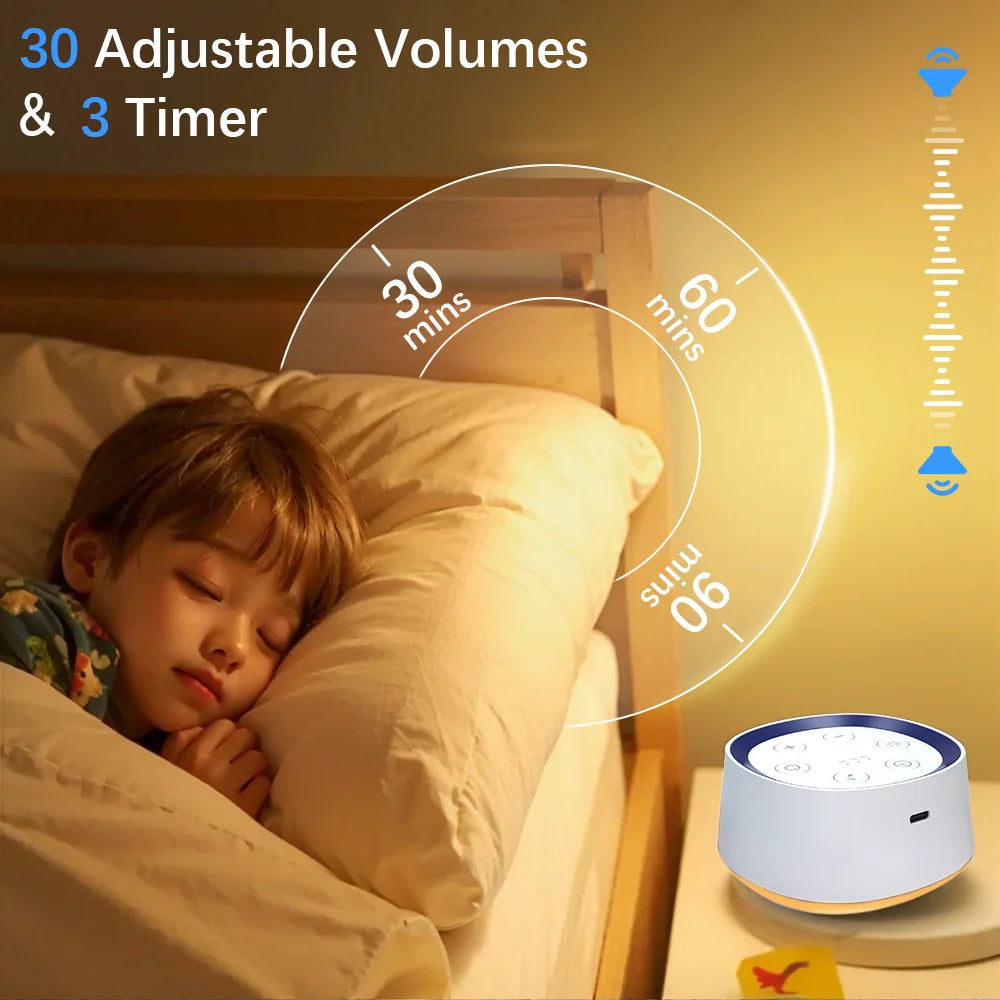Máquina Portátil de Ruido Blanco para Bebés/Niños, 24 Sonidos Relajantes, Luz Nocturna, Temporizador, Recargable, Ayuda para Dormir Bebés y Calmante Infantil