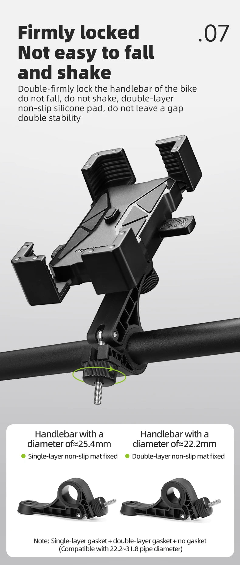 ROCKBROS Soporte para teléfono de bicicleta Monte liviano 4.5-7.2 pulgadas soporte para teléfono inteligente soporte de soporte de teléfonos accesorios para bicicletas
