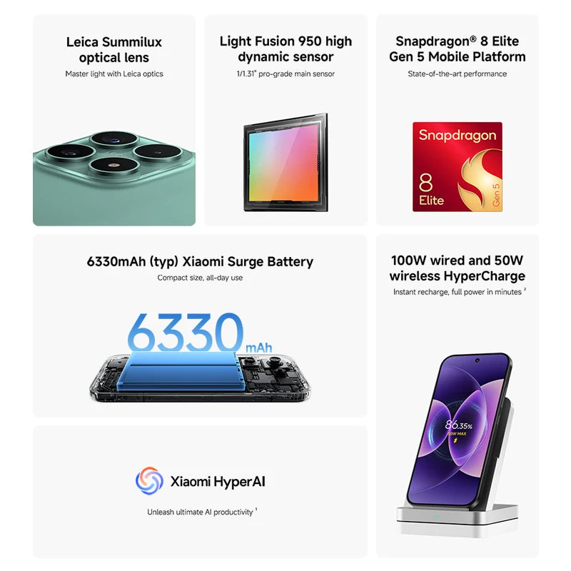 【Versión Global】 Xiaomi 17 Smartphone 5G 12GB RAM Batería de 6330mAh Cámara Leica de 50MP HyperCharge de 100W Snapdragon ®   8 Elite Gen 5