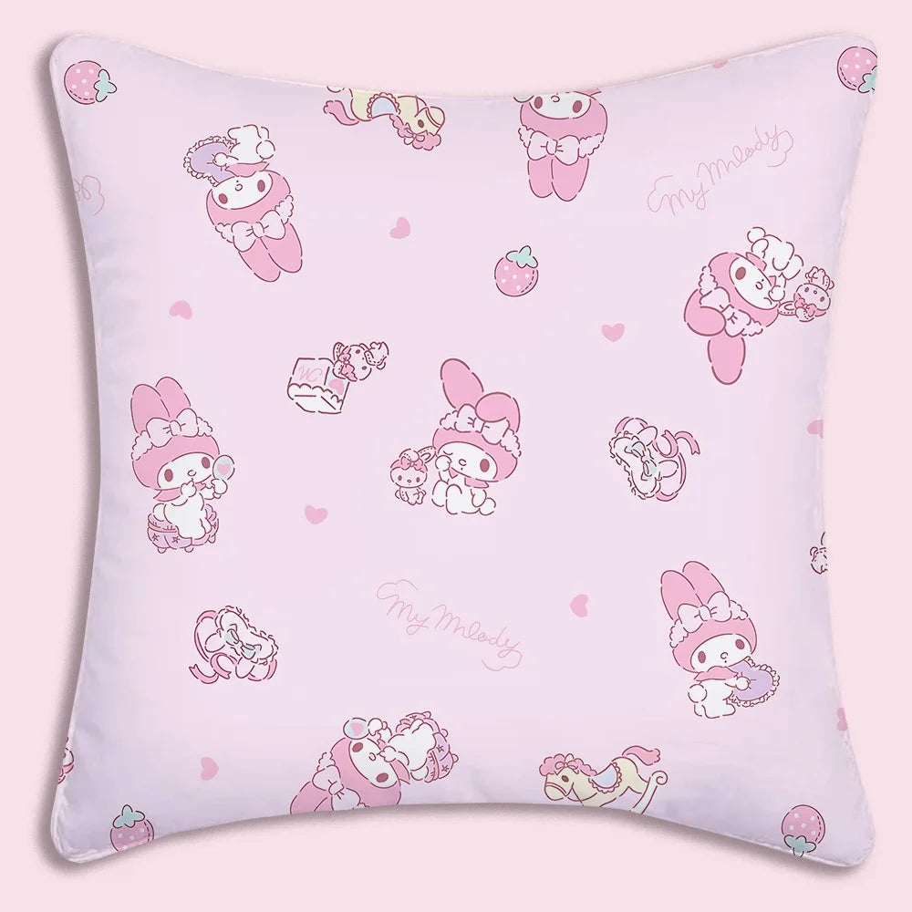 Sanrios-fundas de almohada rosa My Melody, sofá decorativo de dibujos animados para el hogar, estampado de doble cara, cojín bonito de felpa corto, nueva funda