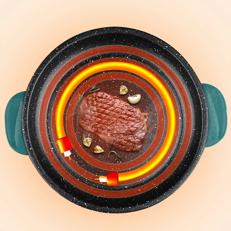 Sartén eléctrica multicocina, 220V, barbacoa casera, filete frito, tortilla de pescado, sartén antiadherente, máquina de cocina