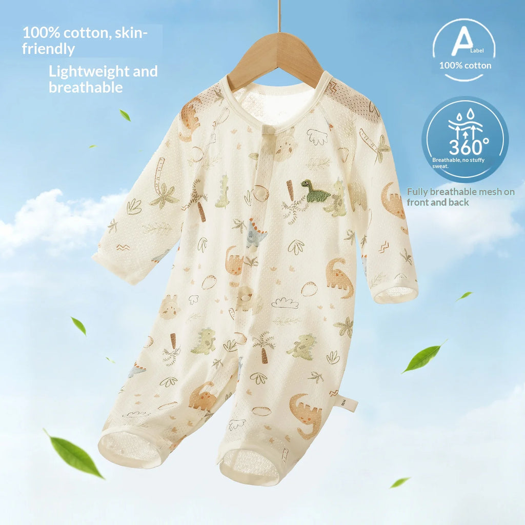 Traje de Verano para Bebés, de Algodón Puro, Manga Larga, Transpirable, Suave y Cómodo, con Aire Acondicionado