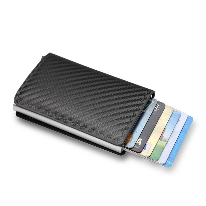 Cartera de aluminio Rfid para hombre, tarjeteros, monedero de fibra de carbono para hombre, cartera inteligente delgada de negocios, tarjetero de crédito, funda, soporte para notas