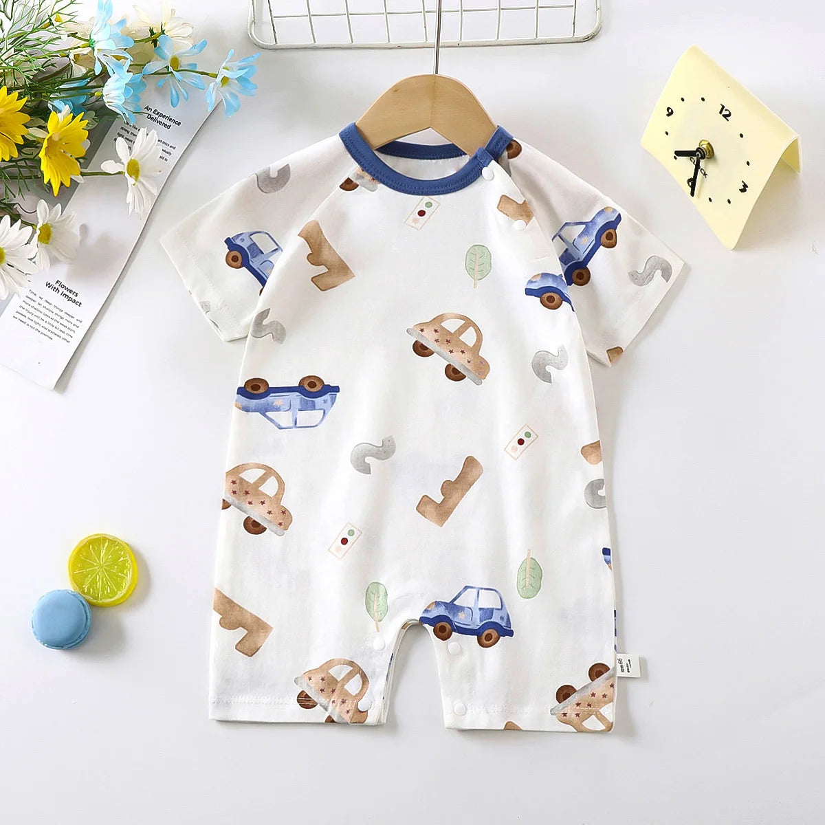 Monos de dibujos animados para bebé, mono de algodón transpirable de verano de manga corta para recién nacidos, niños y niñas, ropa para gatear
